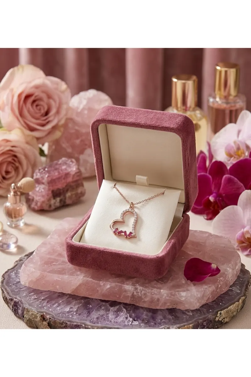Rose Renk Zincirli Baget Fuşya Zirkon Taşlı Kararmaz Çelik Kolye