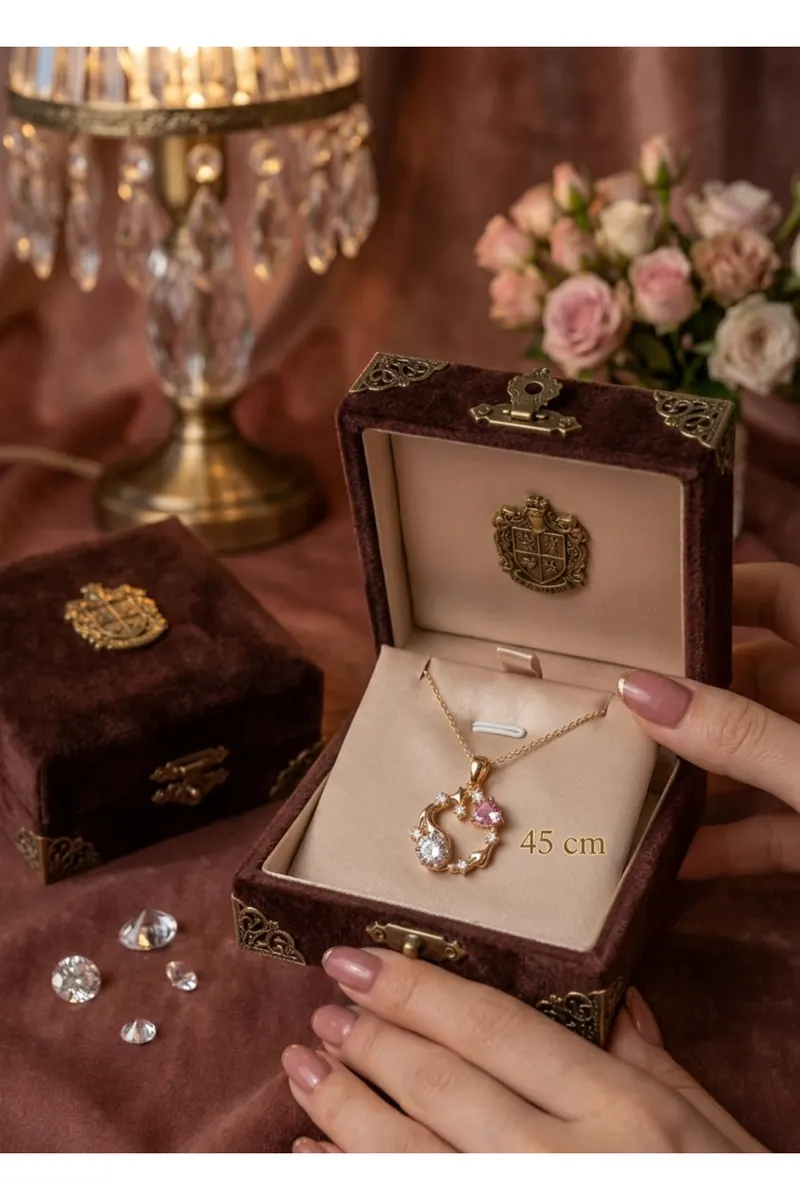 316L Çelik Zincir Gold Renk Pembe Taş Detaylı Çelenk Model Kolye