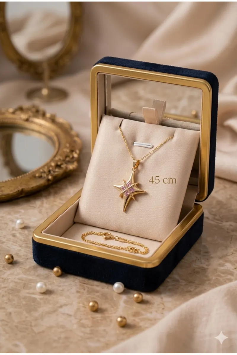 316L Çelik Gold Renk Zirkon Taşlı Kutup Yıldızı Model Kolye