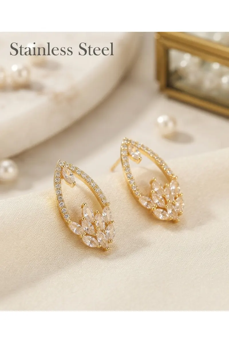 Pirinç Gold Renk Zirkon Taşlı Küpe