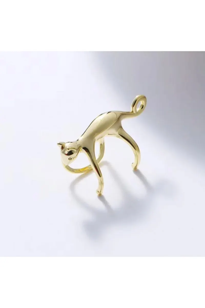 Gold Renk Altın Kaplama Kedi Figürlü Paslanmaz Çelik Kıkırdak Küpe