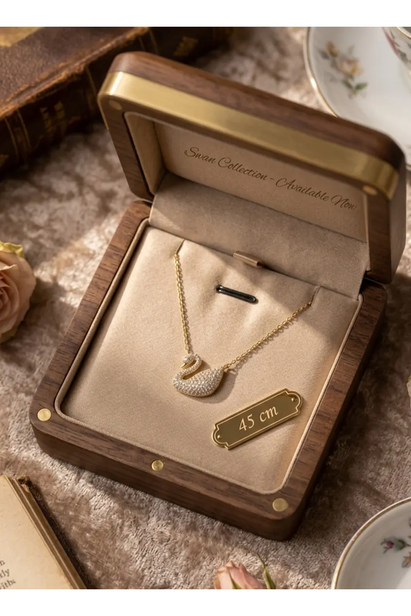 316L Çelik Zincir Gold Renk Zirkon Taşlı Kuğu Kolye