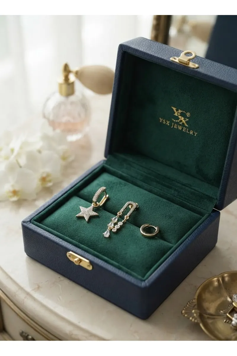 Pirinç Gold Renk Zirkon Taşlı Yıldız Vintage Model Ysx Tiro Küpe Set