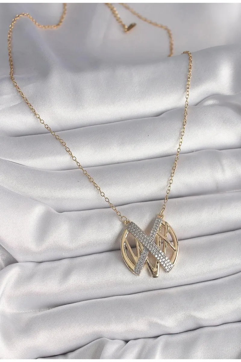 316L Gold Renk Çelik Zirkon Taşlı Vintage Model Kolye