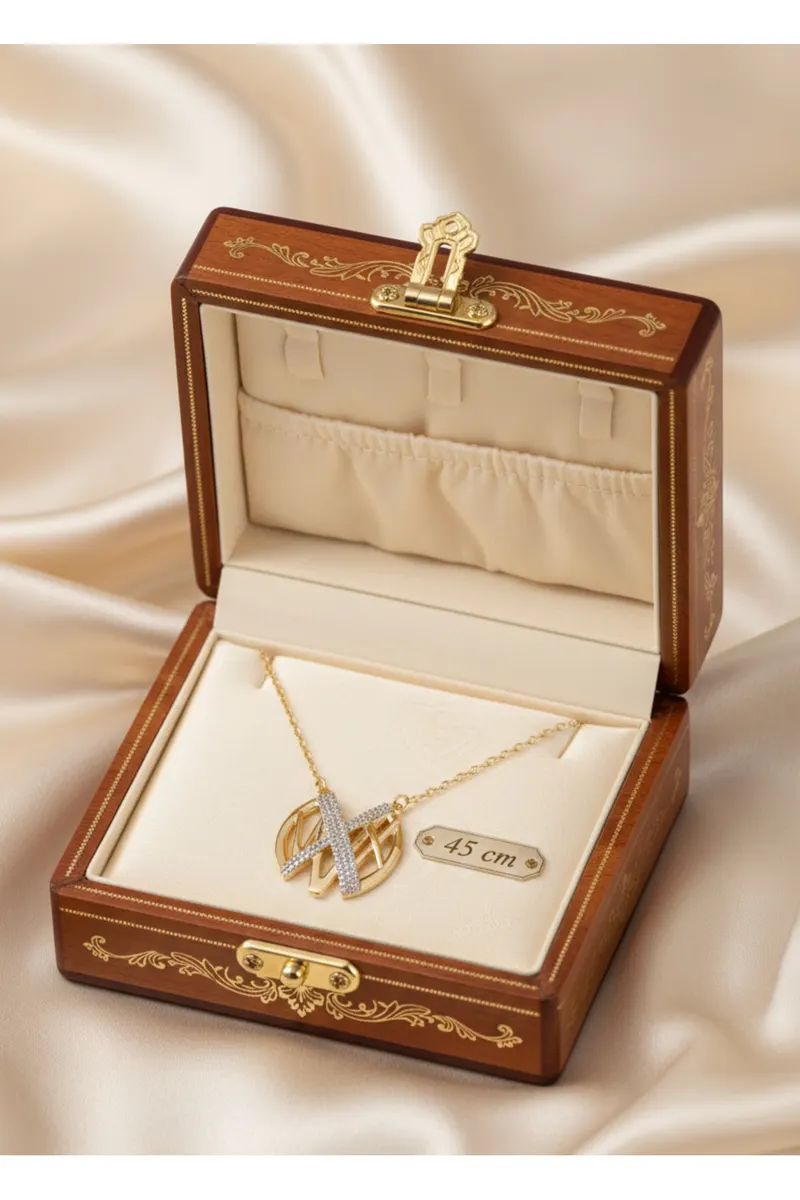 316L Gold Renk Çelik Zirkon Taşlı Vintage Model Kolye