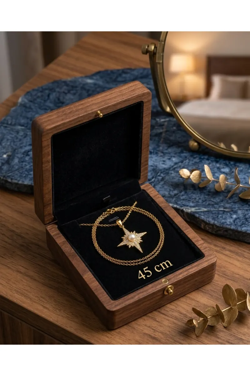 316L Çelik Zincir Gold Renk Kutup Yıldızı Model Zirkon Taşlı Kolye