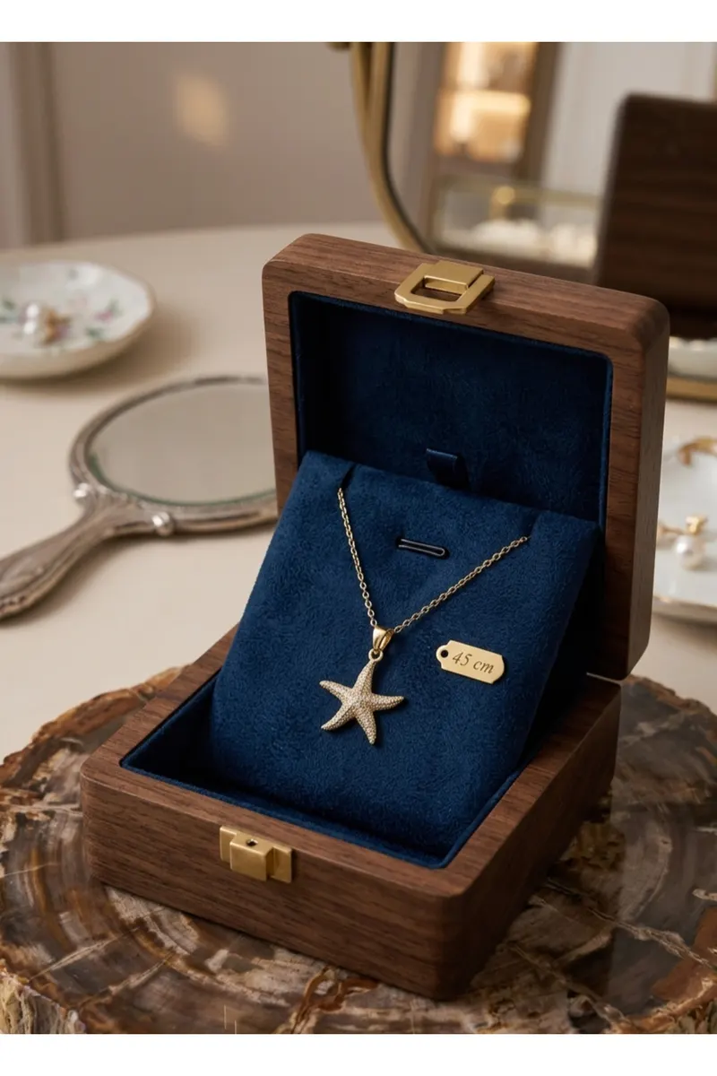316L Çelik Zincir Gold Renk Deniz Yıldızı Model Zirkon Taşlı Kolye