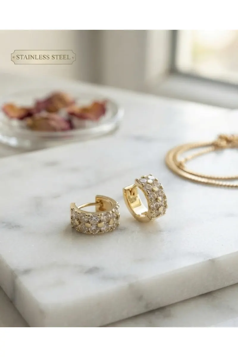 Gold Renk 14k Altın Kaplama Zirkon Taşlı Cm Küpe
