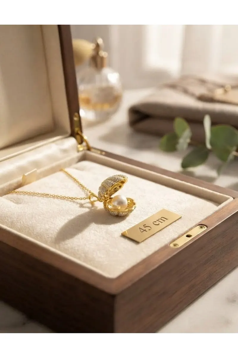 Gold Renk İncili Deniz Kabuğu Model Çelik Kolye