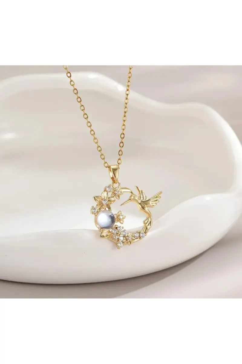 Vip Gold Renk 18k Altın Kaplama Kuşkonmaz Model Kolye