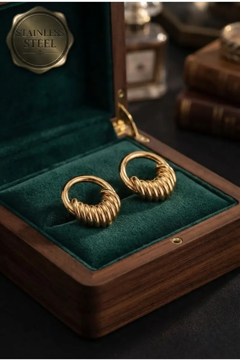 Pirinç Gold Renk Halka Sarmal Model Vintage Küpe