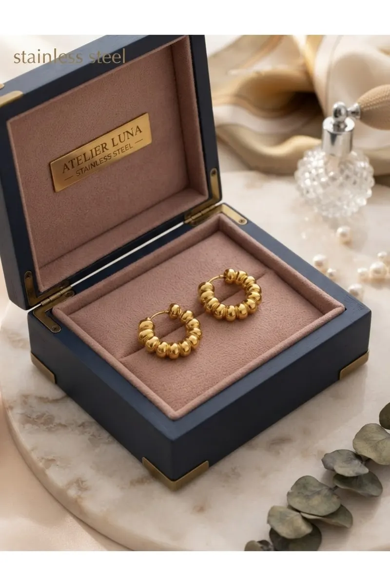 Gold Renk Kruvasan C Model Çelik Küpe
