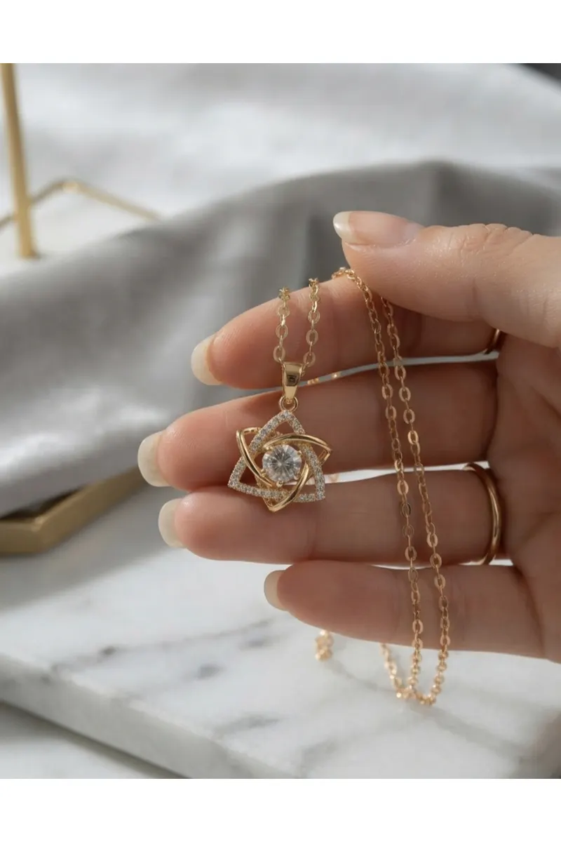 316L Çelik Zincir Gold Renk Yıldız Model Kolye