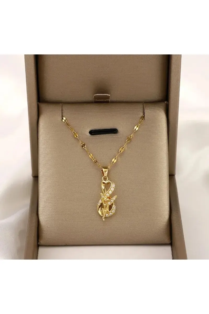 Vip Gold Renk 14k Altın Kaplama Melek Elfi Sonsuzluk Perisi Model Çelik Kolye