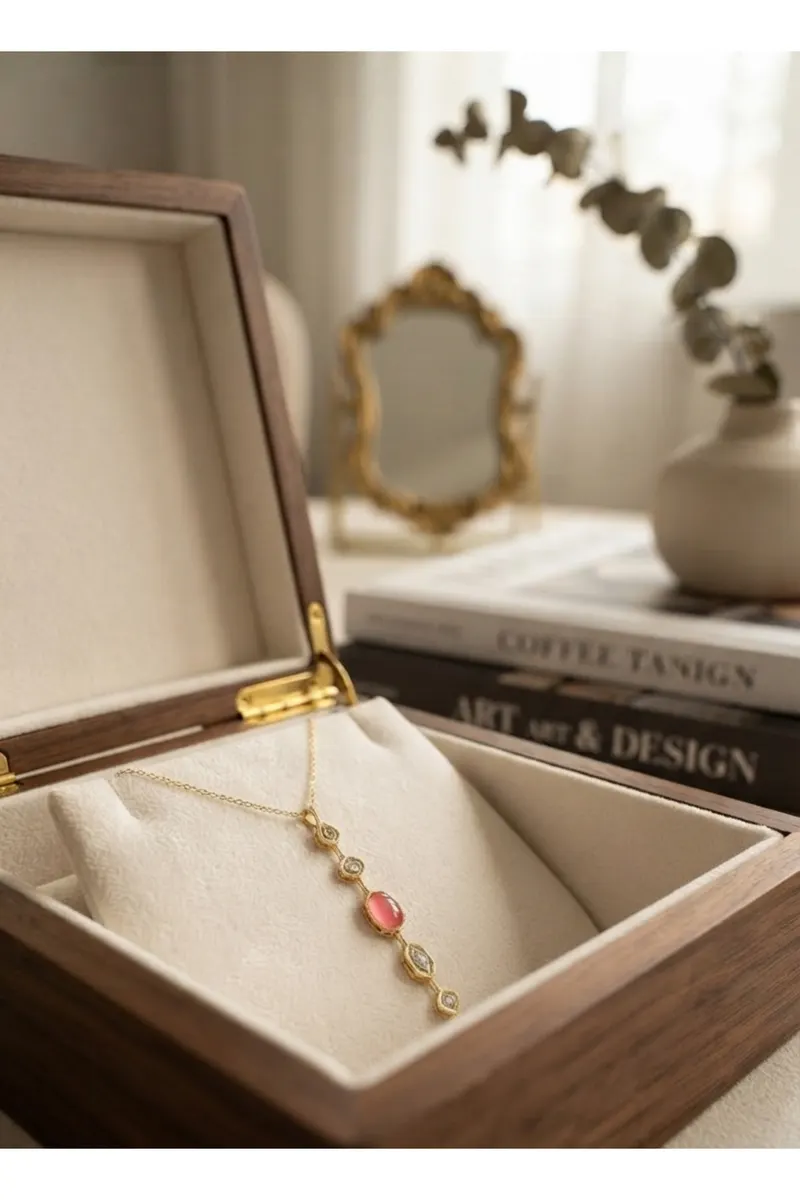 Pirinç Zincir Pembe Gold Renk Zirkon Taşlı Y Kolye