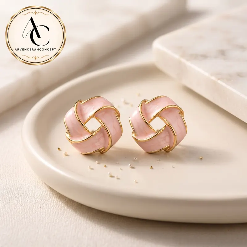 pembe mineli geometrik trend küpe
