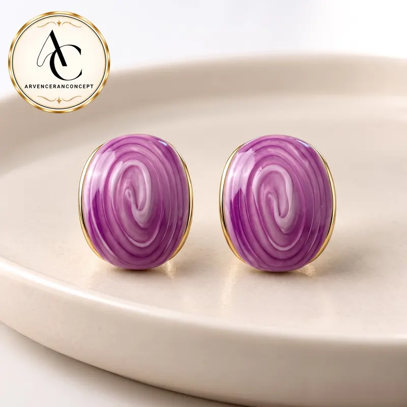 mor sarmal desenli oval trend küpe