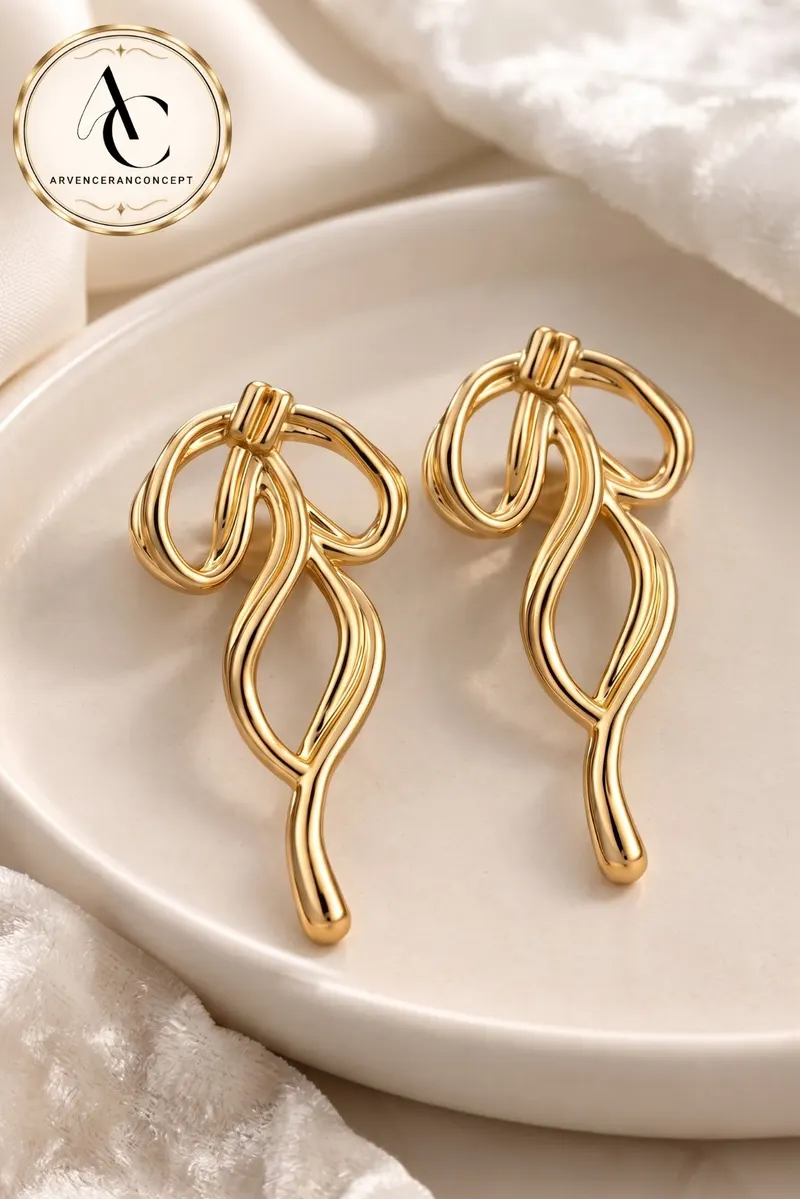 gold renk kurdele küpe