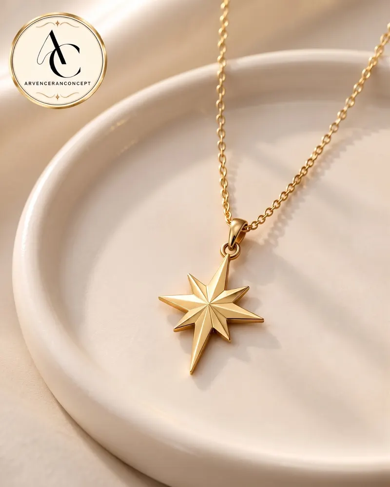 gold renk kuzey yıldızı model kolye