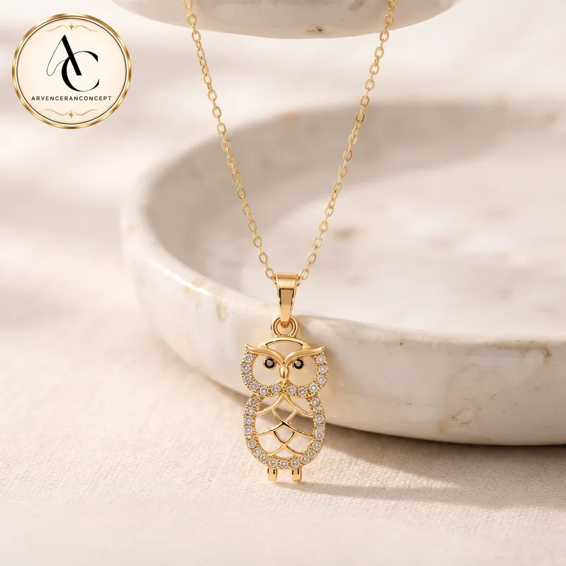 gold renk baykuş model çelik kolye