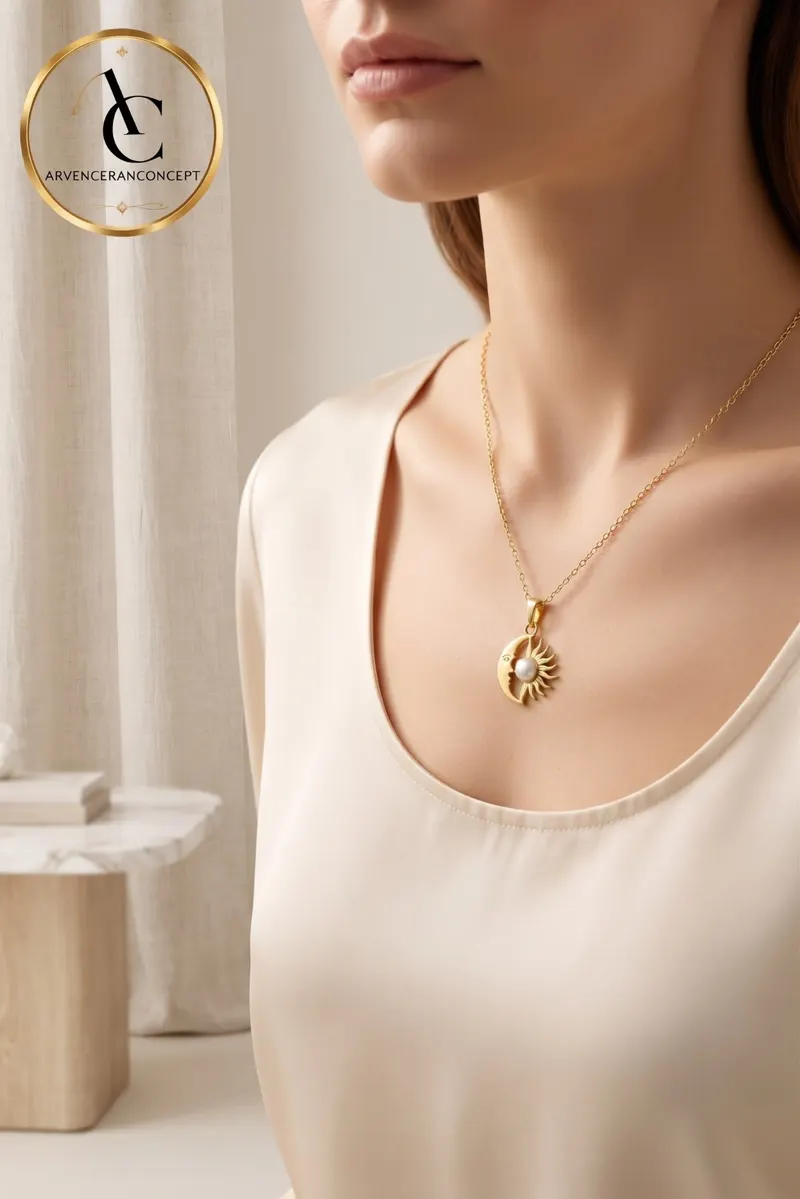gold renk ay güneş model kolye