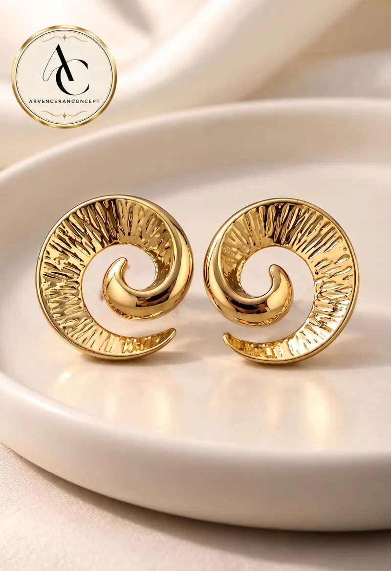 gold renk dokulu spiral küpe