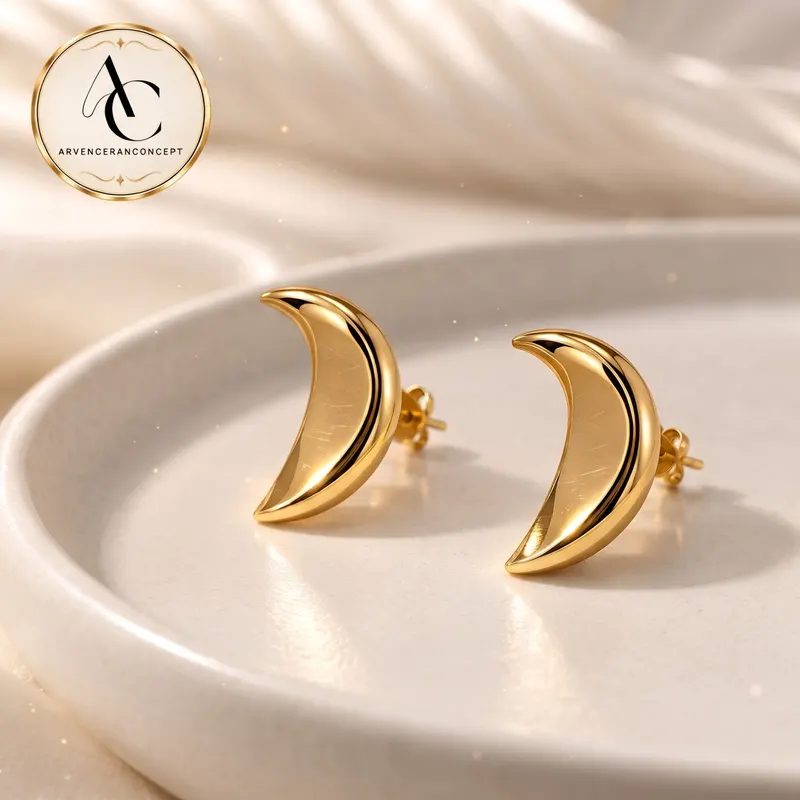 gold renk hilal ay minimal küpe