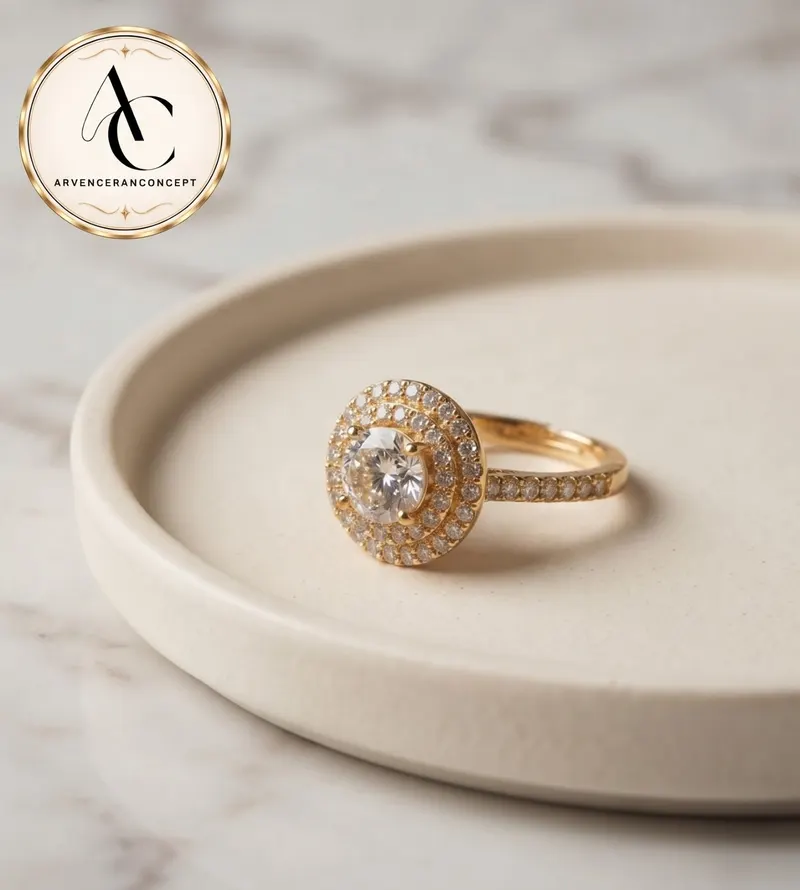 gold renk oval beyaz taşlı çelik yüzük
