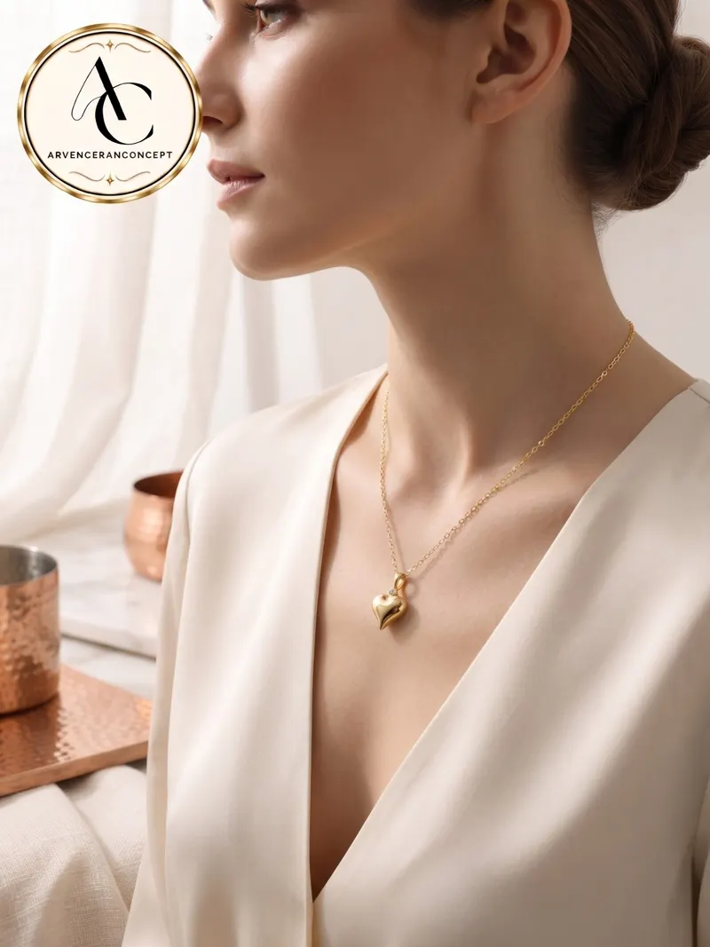 gold renk kalp model kolye