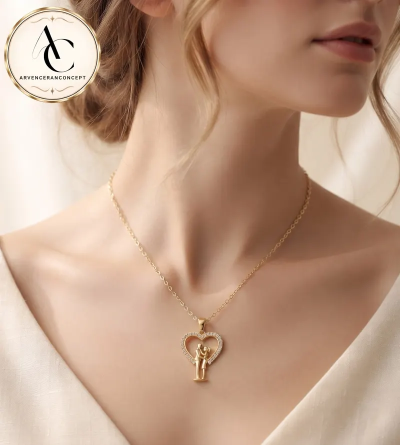 gold renk sevgili model çelik kolye