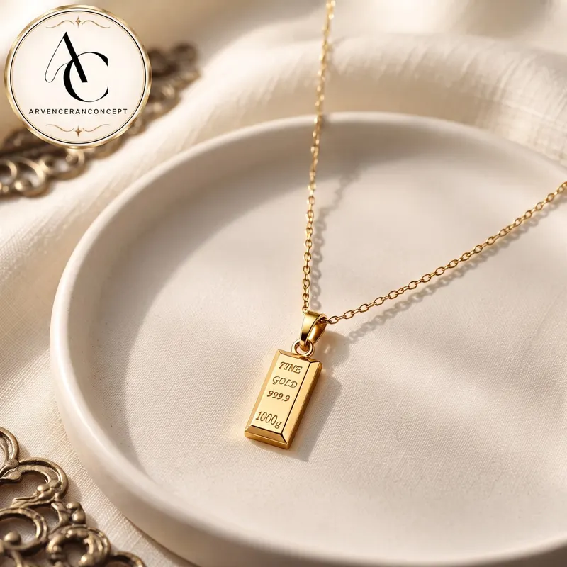 gold renk külçe altın model kolye