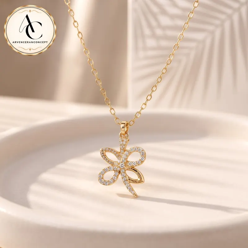 gold renk zirkon taşlı çiçek model çelik kolye