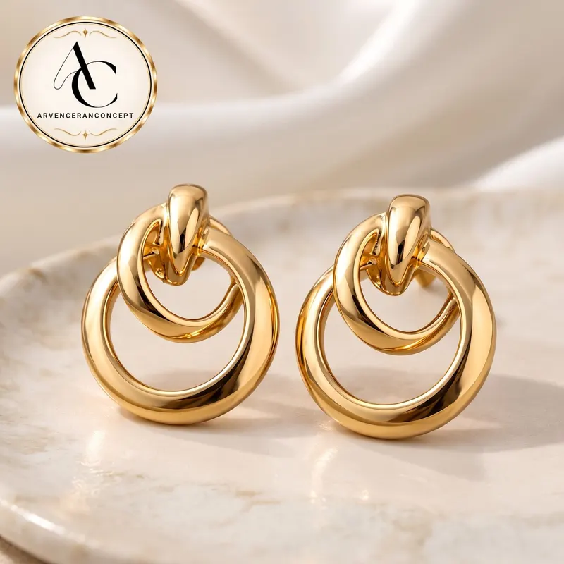 gold renk iç içe halka küpe