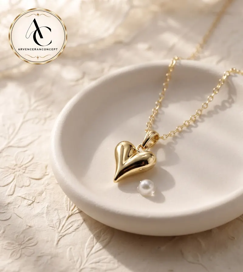 gold renk kalp model kolye