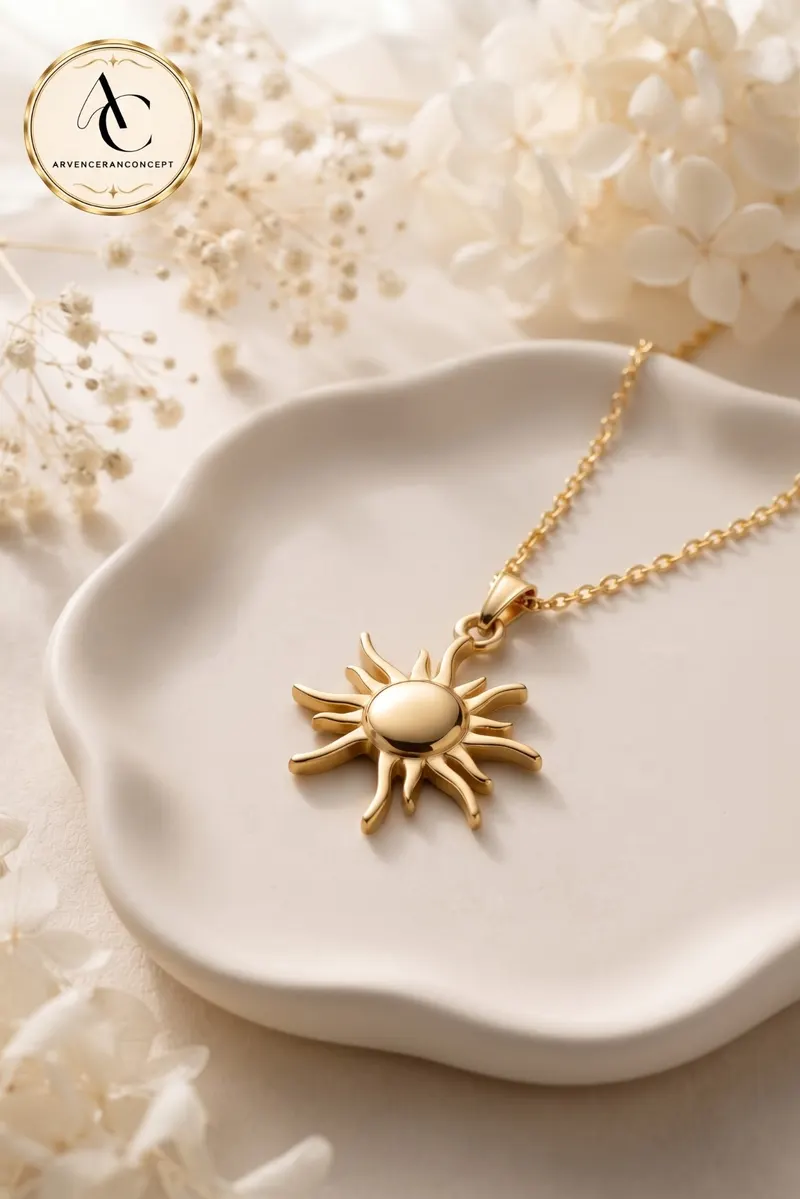 gold renk güneş figürlü kolye